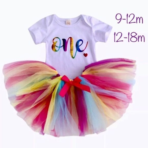 First Birthday Outfit | 1st Birthday Rainbow Sparkle Tutu Dress | Happy Birthday - Picture 4 of 9